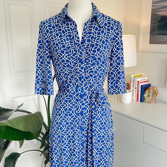 Laundry by Shelli Segal Wrap-style Button-Down Dress (Blue, 4) - Picture 1 of 8